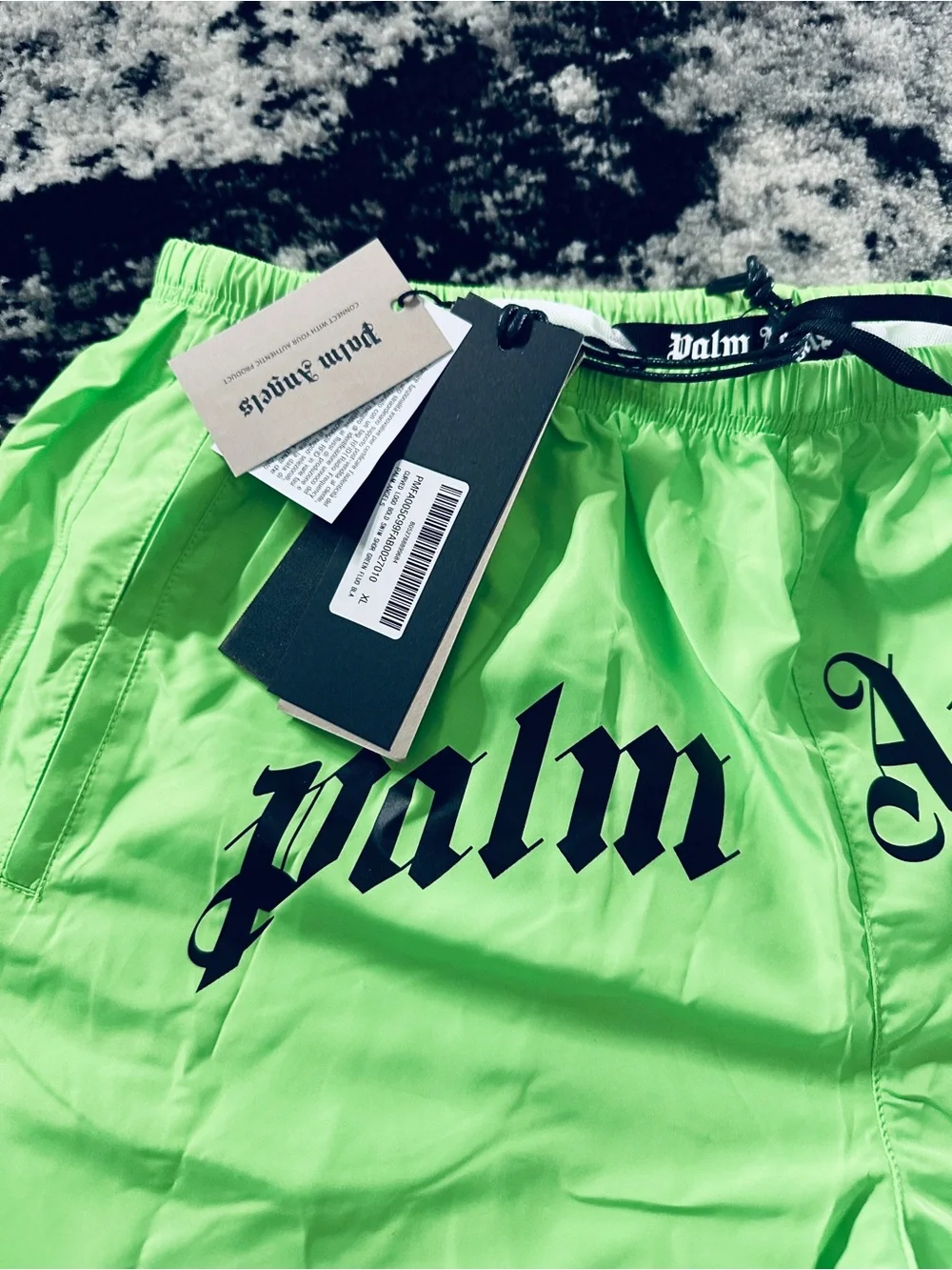Palm Angels Neon Green Logo Swim Trunks All Sizes Available 100% Authentic